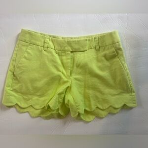 J.Crew Scalloped Hem Linen Blend Shorts – Size 0 – Neon Yellow